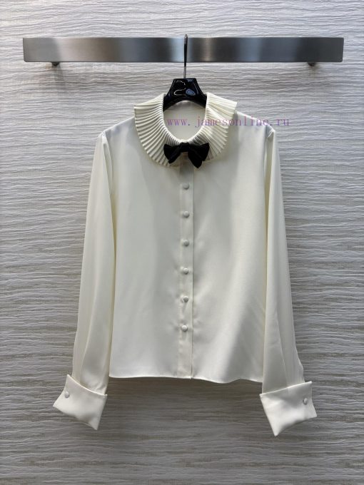 CC76866 Celine 25 Spring/Summer Liu Shishi's Same Style Lapel Bow Shirt Exudes A Youthful Elega o11s385n