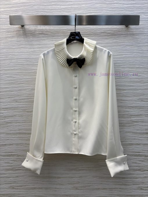 CC76866 Celine 25 Spring/Summer Liu Shishi's Same Style Lapel Bow Shirt Exudes A Youthful Elega o11s385n - Image 2