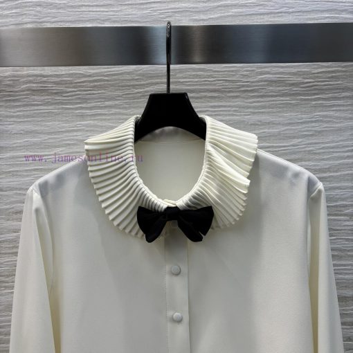 CC76866 Celine 25 Spring/Summer Liu Shishi's Same Style Lapel Bow Shirt Exudes A Youthful Elega o11s385n - Image 3