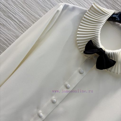 CC76866 Celine 25 Spring/Summer Liu Shishi's Same Style Lapel Bow Shirt Exudes A Youthful Elega o11s385n - Image 4