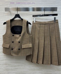 CT76867 Celine 25 Spring/Summer Same Style As Liu Shishi Thousand Bird Grid U-shaped Vest+pleat il8ur76o