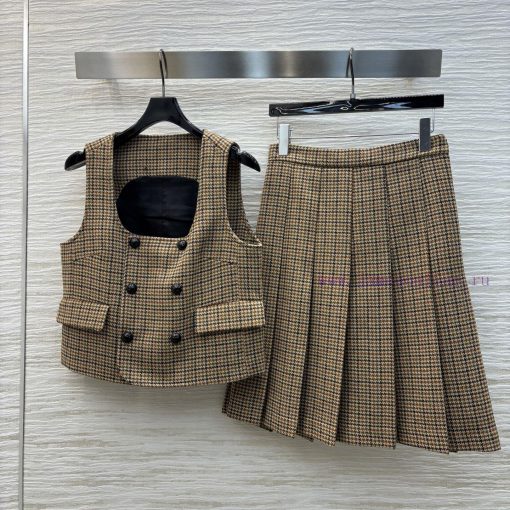 CT76867 Celine 25 Spring/Summer Same Style As Liu Shishi Thousand Bird Grid U-shaped Vest+pleat il8ur76o - Image 2