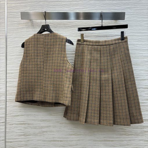 CT76867 Celine 25 Spring/Summer Same Style As Liu Shishi Thousand Bird Grid U-shaped Vest+pleat il8ur76o - Image 9