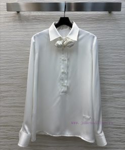 CC76868 Prada 25 Spring/Summer Detachable Rose Tie Decoration With Long Sleeved Shirt Exudes An p5p5s95n