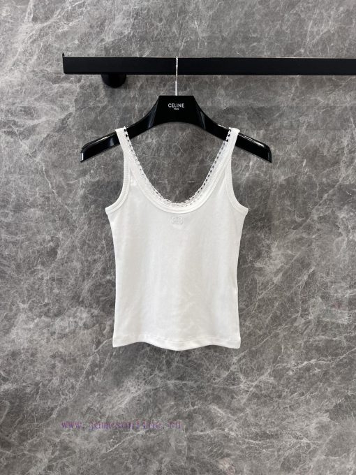 ZT60833 Celine 25 Spring/Summer New White Embroidered Lace Tank Top Small Strap | YB Has Develo mrizvw23