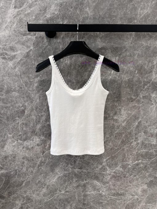 ZT60833 Celine 25 Spring/Summer New White Embroidered Lace Tank Top Small Strap | YB Has Develo mrizvw23 - Image 3
