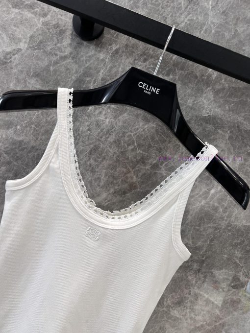 ZT60833 Celine 25 Spring/Summer New White Embroidered Lace Tank Top Small Strap | YB Has Develo mrizvw23 - Image 4