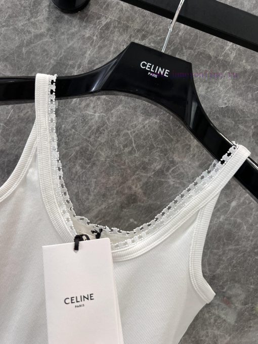 ZT60833 Celine 25 Spring/Summer New White Embroidered Lace Tank Top Small Strap | YB Has Develo mrizvw23 - Image 9