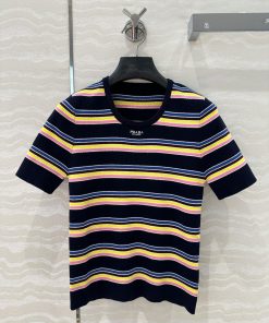 AT76700 Prada Smart Wear Five Color Striped Short Sleeve Knitted Top Classic And Versatile Fash g0alsvqd