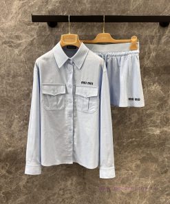 ZT60839 Miumi * 25 Spring/Summer New Logo Embroidered Long Sleeve Shirt+Elastic Waist Pleated H ri0rivys
