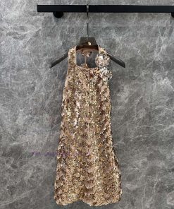 ZL60858 Australian Niche Brand 25Ss Spring And Summer New Light Luxury Sexy Gold Sequin Backles ima86t2u