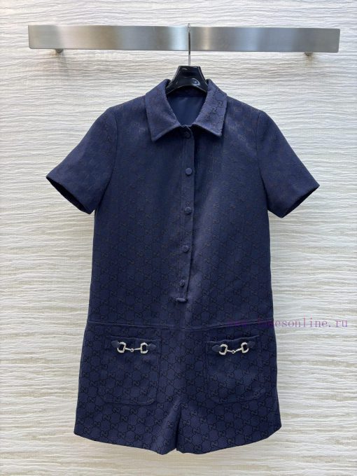 CK76917 Gucci 25 Early Spring New Classic Double G Presbyopia Series Lapel Short Sleeved Jumpsu r6ta3dgg - Image 2