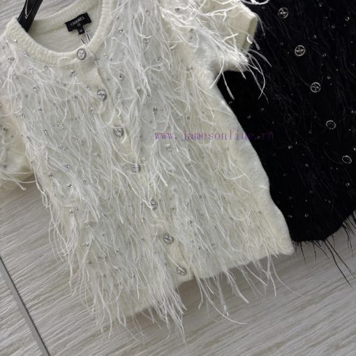 CT76970 Chanel 25 Early Spring New Collection Water Diamond Feather Splicing Knitted Short Slee 27zh5x5k - Image 7
