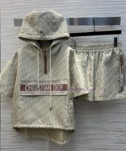 CT76975 Dior 25 Spring/Summer Classic Letter Set Hooded Shoulder Down Short Sleeve Hoodie+Elast hemnpjsa