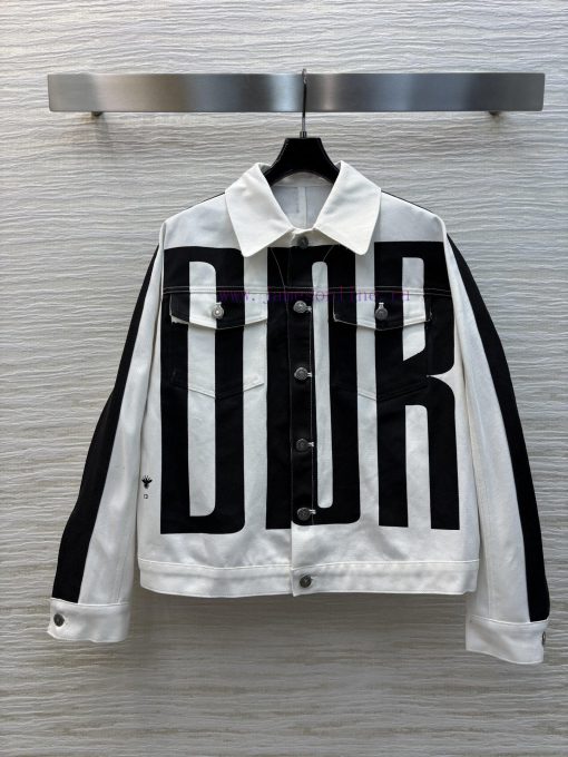 CT76976 Dior 25 Early Spring New Collection Stripe Printed Denim Jacket In Black And White Very 396mf79l - Image 2