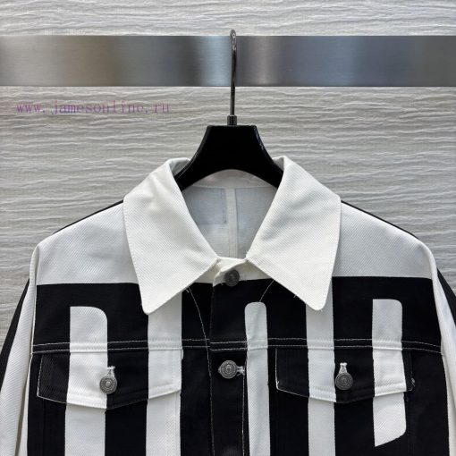 CT76976 Dior 25 Early Spring New Collection Stripe Printed Denim Jacket In Black And White Very 396mf79l - Image 3
