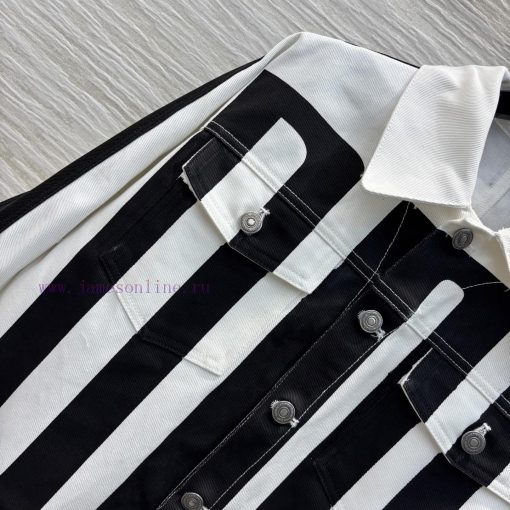 CT76976 Dior 25 Early Spring New Collection Stripe Printed Denim Jacket In Black And White Very 396mf79l - Image 4