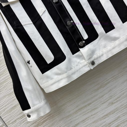 CT76976 Dior 25 Early Spring New Collection Stripe Printed Denim Jacket In Black And White Very 396mf79l - Image 7