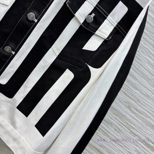 CT76976 Dior 25 Early Spring New Collection Stripe Printed Denim Jacket In Black And White Very 396mf79l - Image 8