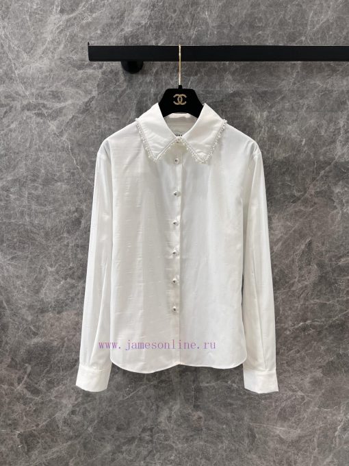 ZC60865 Chanel 25p Spring/Summer New Dark Pattern Logo Pearl Edged White Shirt | YB Developed A clh3dsmr - Image 2