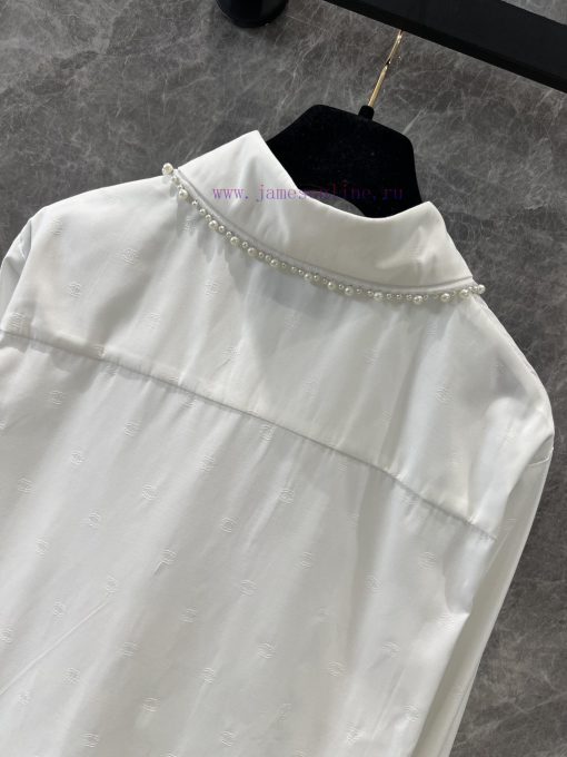 ZC60865 Chanel 25p Spring/Summer New Dark Pattern Logo Pearl Edged White Shirt | YB Developed A clh3dsmr - Image 5
