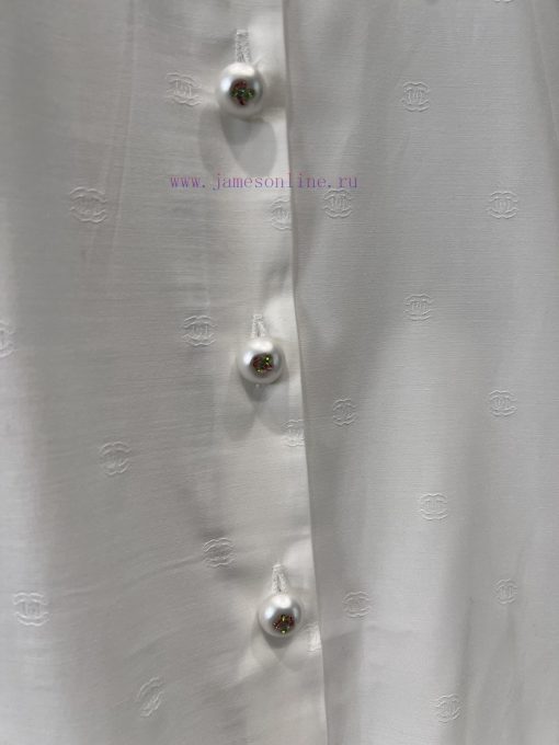 ZC60865 Chanel 25p Spring/Summer New Dark Pattern Logo Pearl Edged White Shirt | YB Developed A clh3dsmr - Image 7