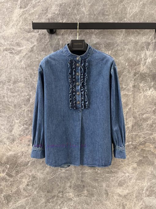 ZC60877 Valentino 25Ss Spring/Summer New Retro Palace Wind Pressure Folded Lace Denim Shirt | P 4msbgi1a