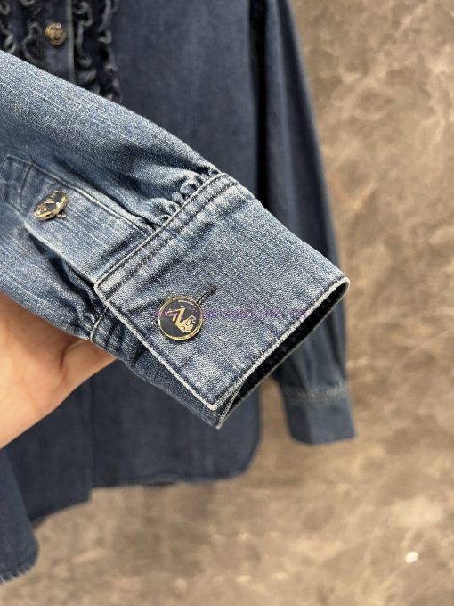 ZC60877 Valentino 25Ss Spring/Summer New Retro Palace Wind Pressure Folded Lace Denim Shirt | P 4msbgi1a - Image 9