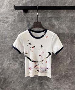ZT60887 Mihar * 25 Spring/Summer New Smile Cartoon Sticker Decorative Round Neck Short Sleeve T 58znsokb