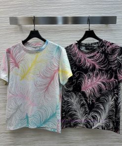 CT77012 Chanel 25 Early Spring New Collection Colorful Feather Double C Short Sleeve T-shirt Ba z9d9yw9q