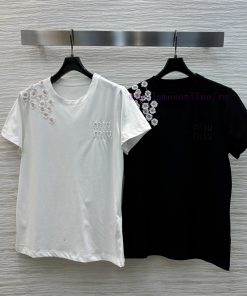 CT77015 Miu Miu 25 Spring/Summer New Collection Classic Short Sleeve T-shirt With Nail Bead Flo gzdeu9rx