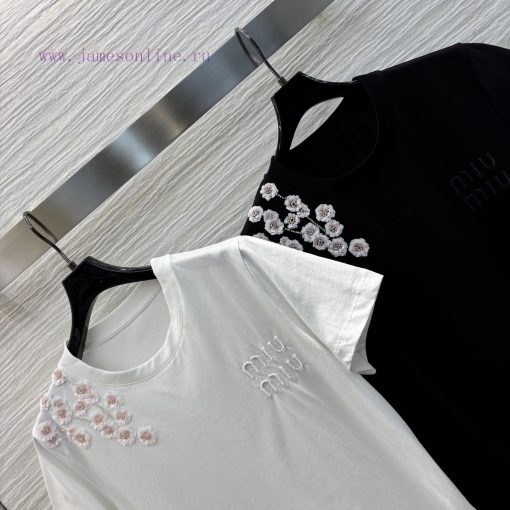 CT77015 Miu Miu 25 Spring/Summer New Collection Classic Short Sleeve T-shirt With Nail Bead Flo gzdeu9rx - Image 5