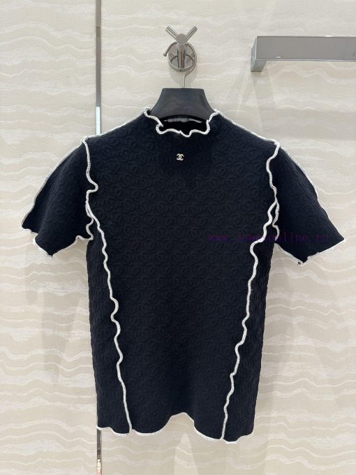 ️ High End AT77039 Coco Chanel 25s Jacquard Slimming Knitted Top With Contrasting Color Lace Ha 53g4thk6