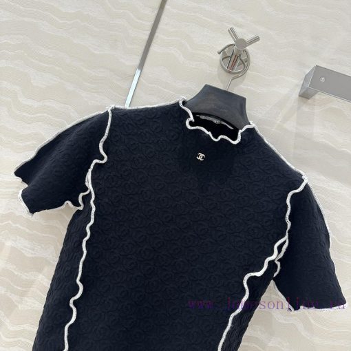 ️ High End AT77039 Coco Chanel 25s Jacquard Slimming Knitted Top With Contrasting Color Lace Ha 53g4thk6 - Image 3