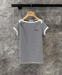 ZT60890 MiuMi * 25 Spring/Summer New Striped Letter Small Sail Logo Short Sleeve T-shirt | Yb D u56ljf7x