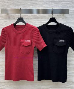 CT77059 Gucci 25 Early Spring Letter Embroidery Decoration Knitted T-shirt Casual And Versatile c7877njx
