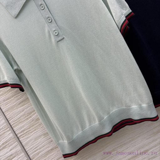 CT77058 Gucci 25 Early Spring New Item Polo Collar Knitted Short Sleeved T-shirt With Red And G 10imk16y - Image 7