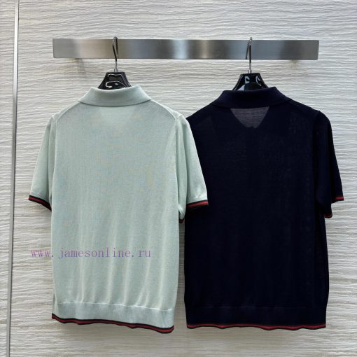 CT77058 Gucci 25 Early Spring New Item Polo Collar Knitted Short Sleeved T-shirt With Red And G 10imk16y - Image 9
