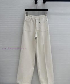️ 🤞 BK77078 Miss Dior Mid High Waisted Double Pocket Beige Denim Straight Leg Pants Custom Inte 5pu2bdyy
