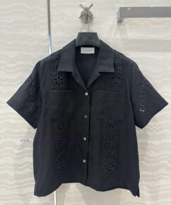 AC77100 Row Style Long Termism Heavy Industry Positioning Floral Embroidery Linen Short Sleeved lp66oest