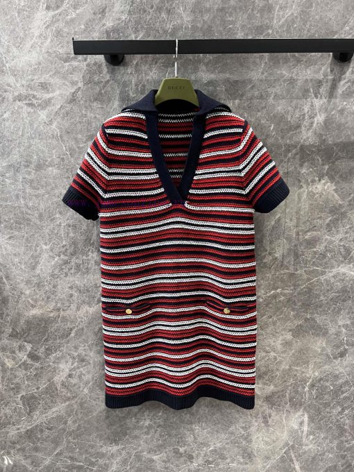 ZL60902 Gucci25Ss Spring And Summer New Product Retro Black White And Red Color Knitted V-neck p86qyhy7 - Image 2