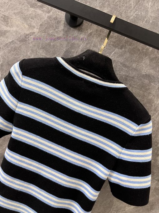 ZT60907 Chanel 25Ss Spring/Summer New Round Neck Button Contrast Stripe Short Sleeve Knitted To y2j2ko2m - Image 5