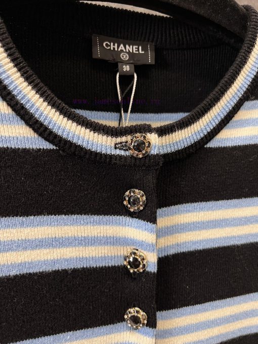 ZT60907 Chanel 25Ss Spring/Summer New Round Neck Button Contrast Stripe Short Sleeve Knitted To y2j2ko2m - Image 6