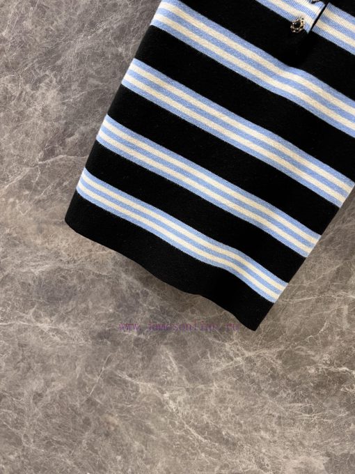 ZT60907 Chanel 25Ss Spring/Summer New Round Neck Button Contrast Stripe Short Sleeve Knitted To y2j2ko2m - Image 8