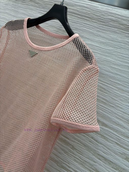 CT77105 Prada 25 Spring/Summer Pink Cotton Mesh T-shirt With Unique Age Reducing And Casual Sty wu4fir4z - Image 6