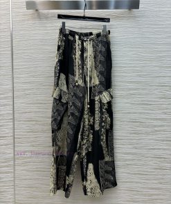 CK77117 Niche Design Retro Lace Printed Wide Leg Pants 25 Spring/summer Hot Series Elastic Wais mfje4ann