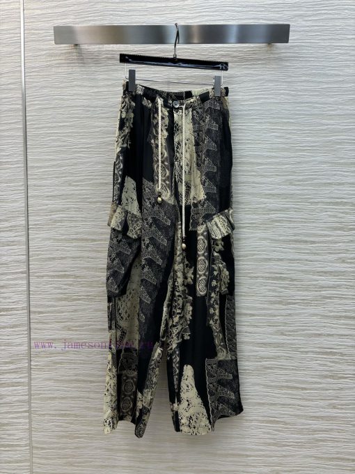 CK77117 Niche Design Retro Lace Printed Wide Leg Pants 25 Spring/summer Hot Series Elastic Wais mfje4ann