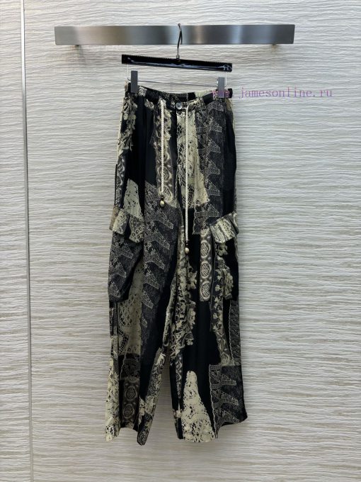 CK77117 Niche Design Retro Lace Printed Wide Leg Pants 25 Spring/summer Hot Series Elastic Wais mfje4ann - Image 2