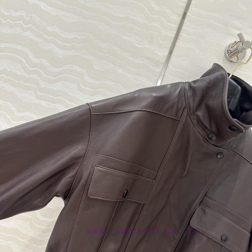 High End AW72702 SLoro Piana Liu Wen Song Jia The Same Retro Modern Clip Essential Leather Coat jotngvqt - Image 6
