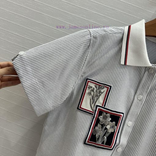 Strongly Recommend BC77118 Tho * B * 25s New College Style Short Sleeved Slim Striped Shirt Emb k7nid29w - Image 4